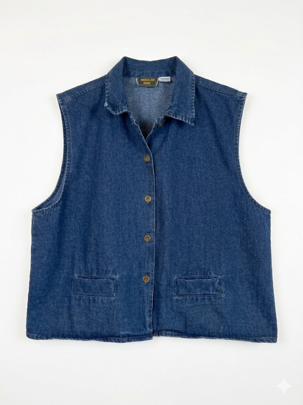 Vintage American Rave Dark Wash Denim Vest 80s/90s Sleeveless Button-Down
